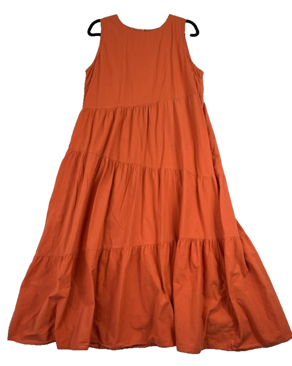 Pretty Garden Burnt Orange Tiered Maxi Dress Large Sleeveless Round Neck